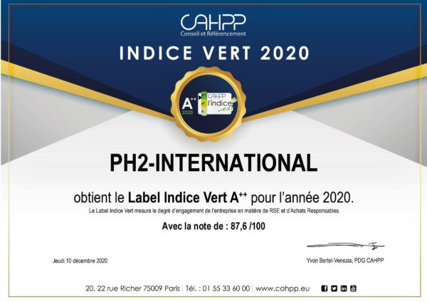 Diplôme Indice Vert 2020 CAHPP - PH² International