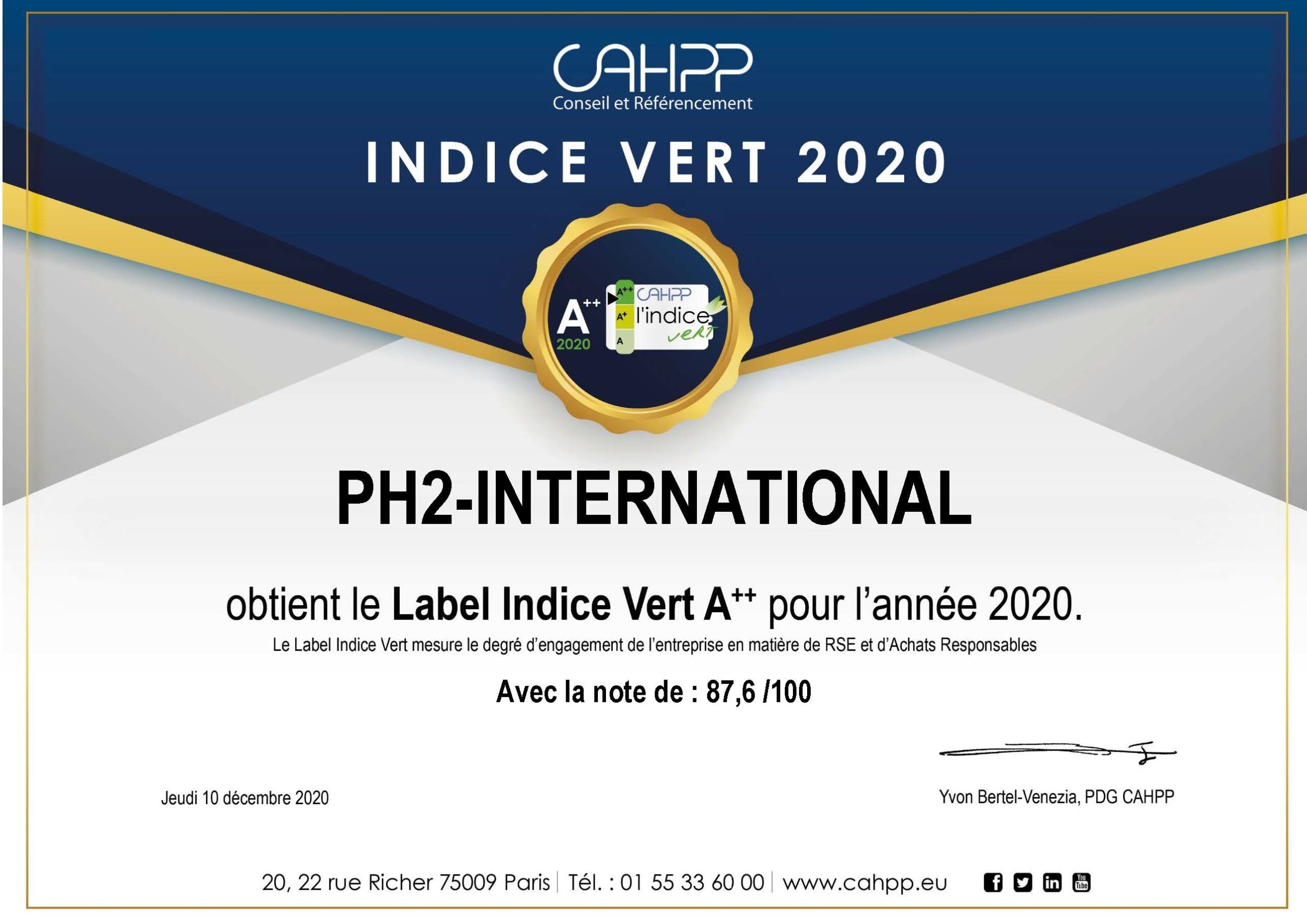 PH² International – Indice Vert CAHPP 2020